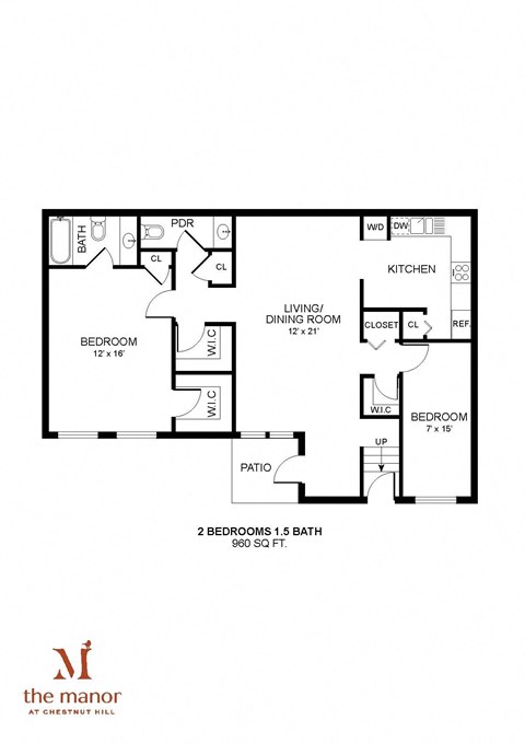 1 Bed 1 Bathroom Floor Plan at Chestnut Hill Village, Philadelphia, 19118